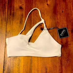 ZAFUL Ribbed One Shoulder Cut Out Bikini Top - white small